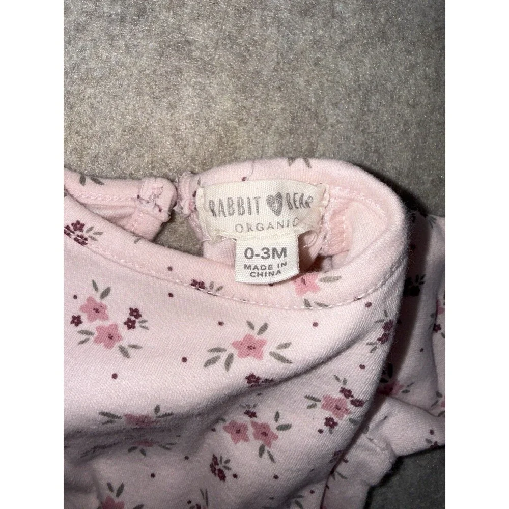 Rabbit Bear Organic Baby Girl 0-3 Month Long Sleeve Pink Floral One Piece Snap